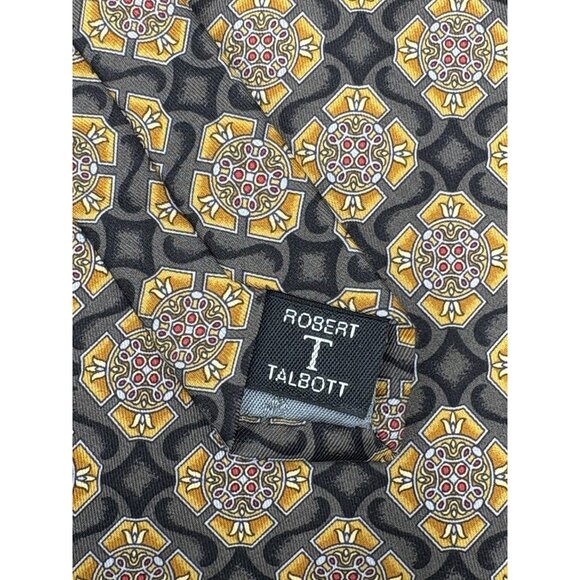 ROBERT TALBOTT Tie Men's 100% Silk Studio Gold Brown Designer Geometric USA GUC - Picture 6 of 7